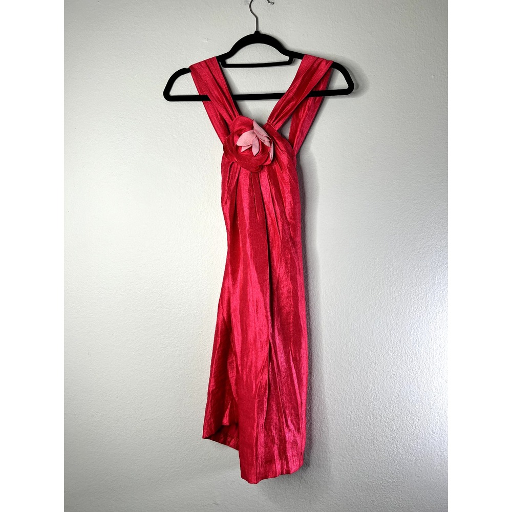 Alexia Admor Pink Shiny Halter Sleeveless Shift Dress Pockets‎ Rosette Small